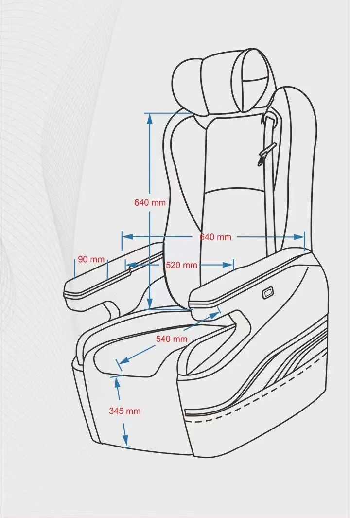 Dimension drawing of captain's chair for Toyota Sienna van