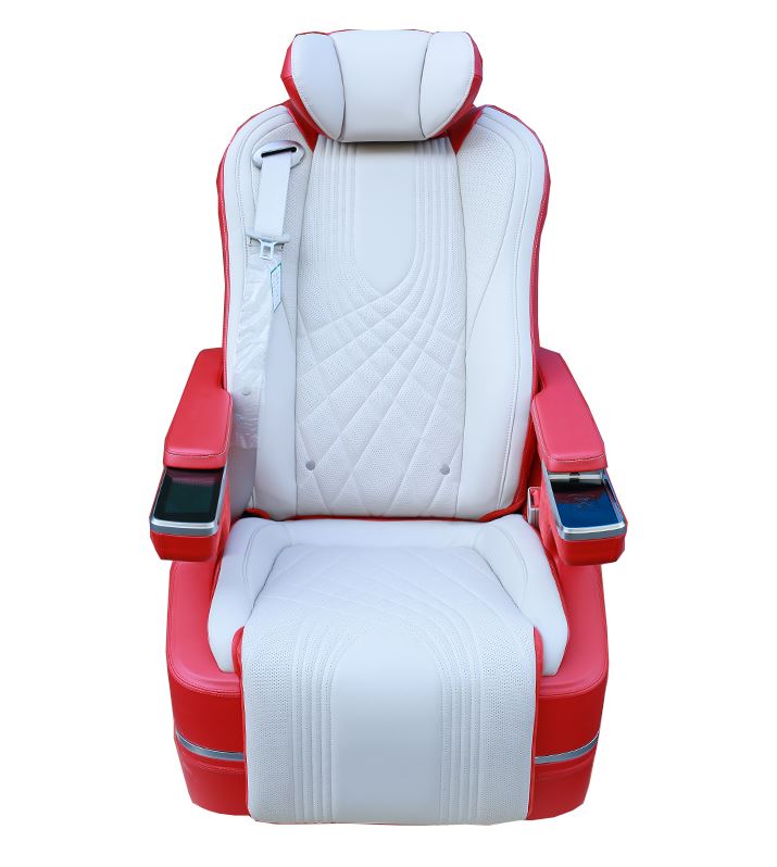 Red and white colorblock captain's chair in Toyota Sienna van